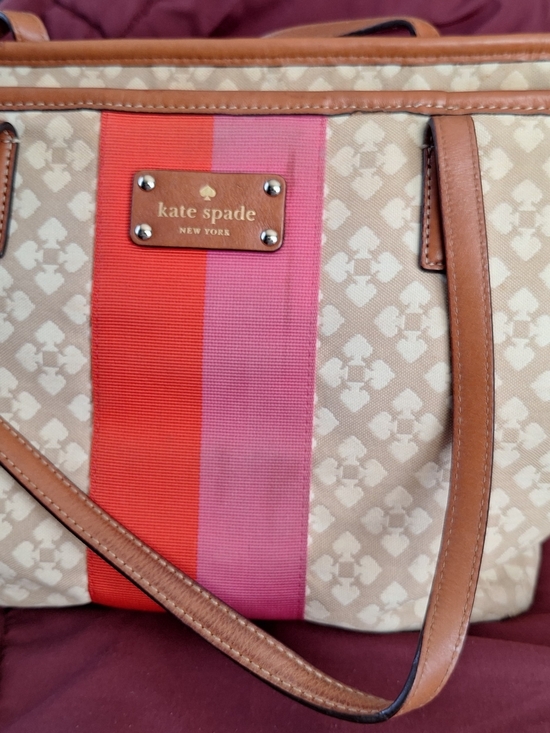 kate spade Handbags - kate spade Beige Tote with Red and Pink Center Stripe